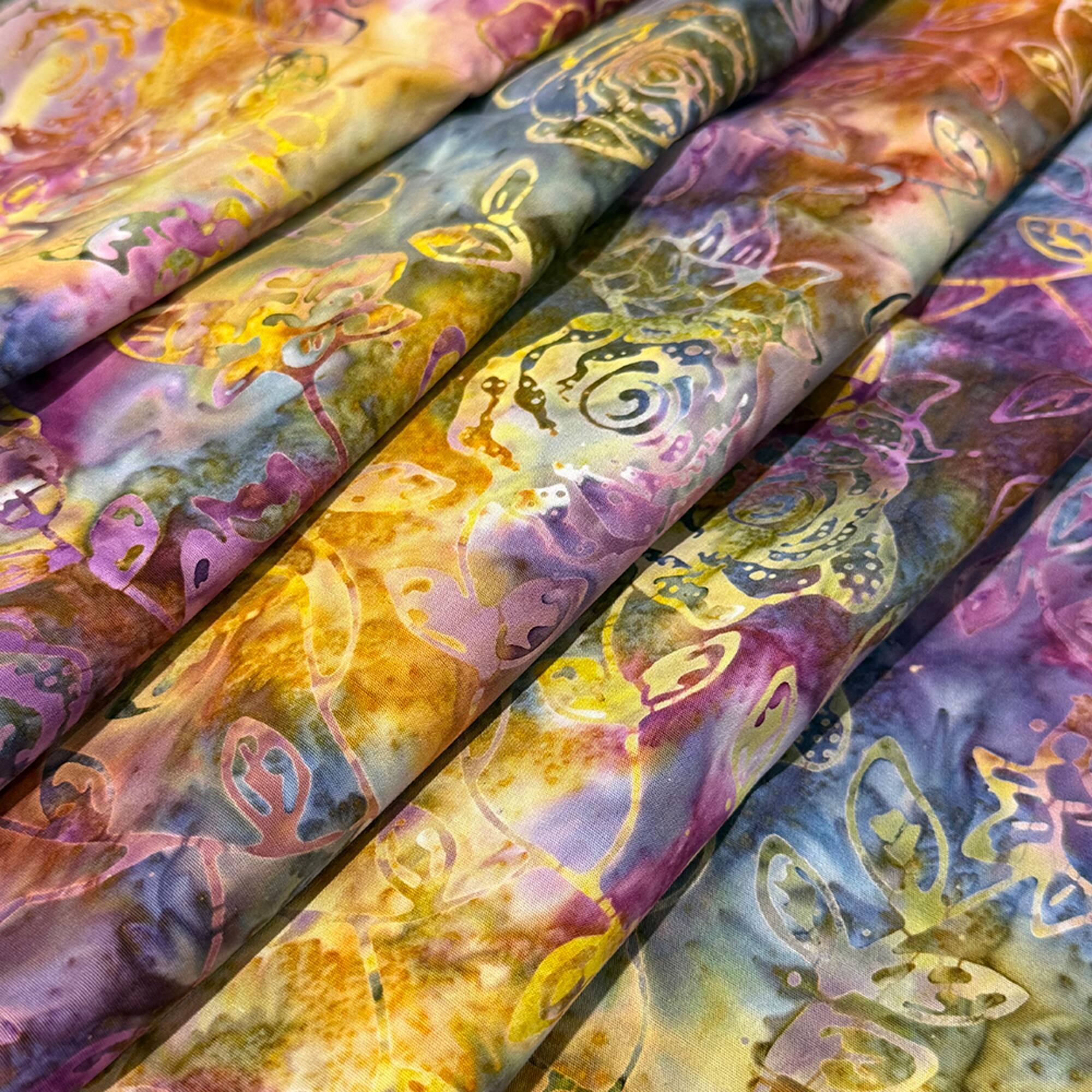 Feldman Batik Raspberry Lavender Tonal Stamp Rose Cotton Fabric